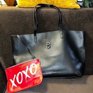 Victoria's Secret Black Pebbled Tote with Red XOXO Wristlet - NWOT